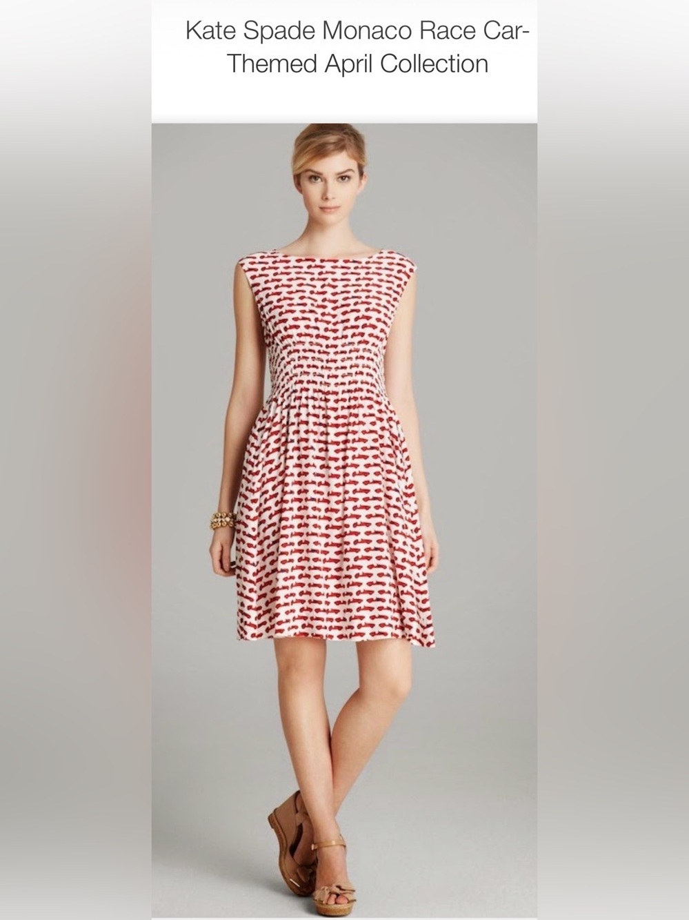 RARE Kate Spade Monaco Dress with Red Car Print